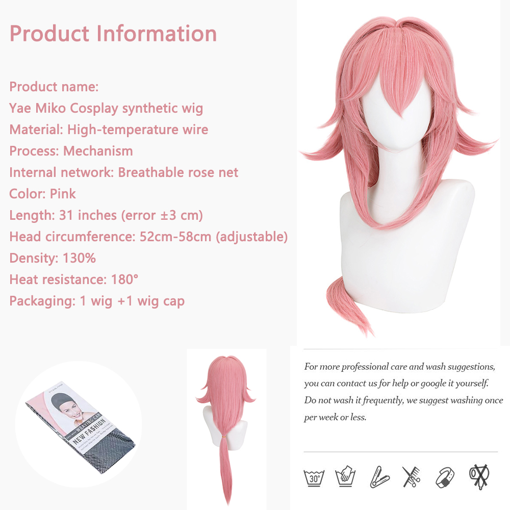 Yae Miko Cos Wig Pink Natural  - огляд і ціна Cosplay Anime Yae Miko